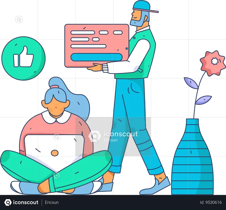 Employee attending virtual meeting  Illustration