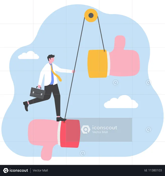 Employee balances negative and positive feedback  Illustration