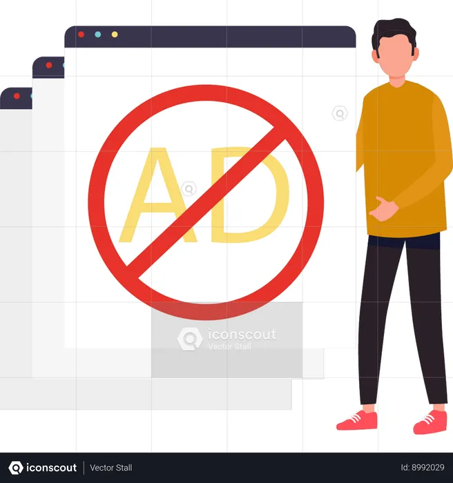 Employee blocks online advertisements  Illustration