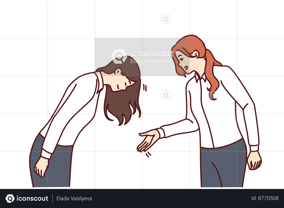 Employee bows in front of businesswoman  Illustration