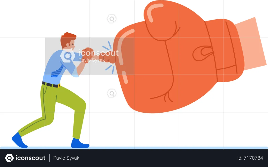Employee Boxing With Giant Glove In Intense Fight  Illustration