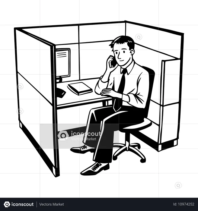 Employee calling while sitting in cubicle  Illustration