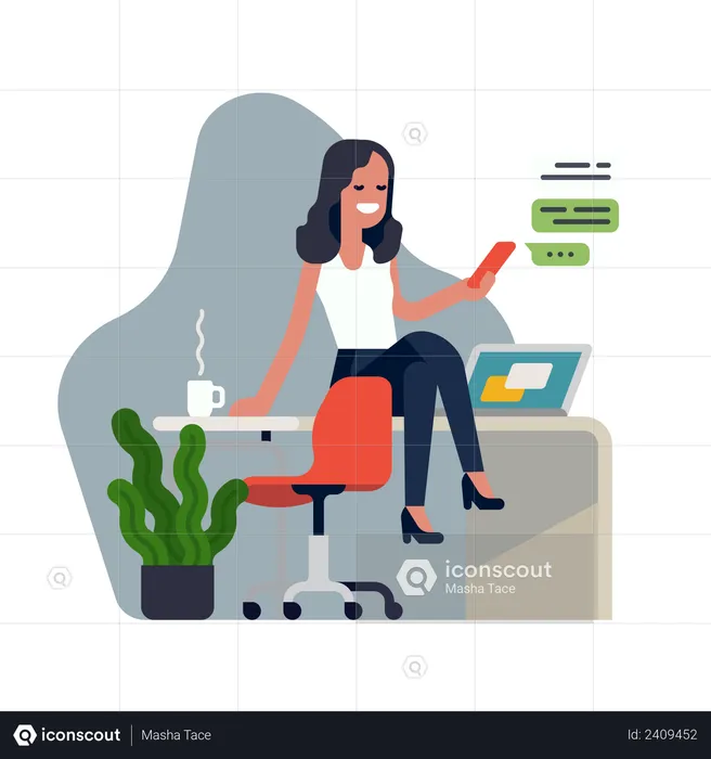 Employee chatting on mobile during office time  Illustration