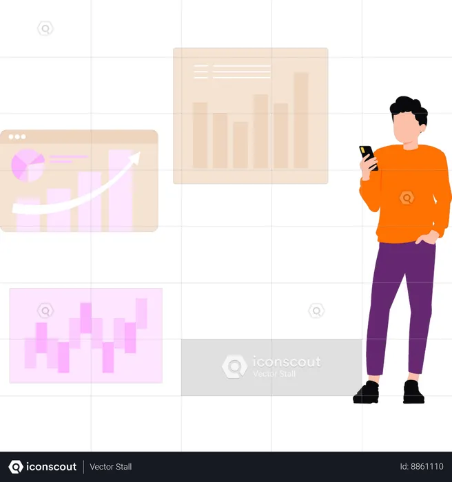 Employee checks business data from phone  Illustration