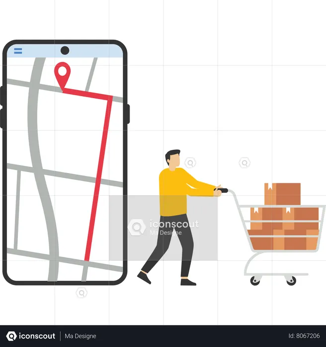 Employee delivering parcel box and smart logistic  Illustration