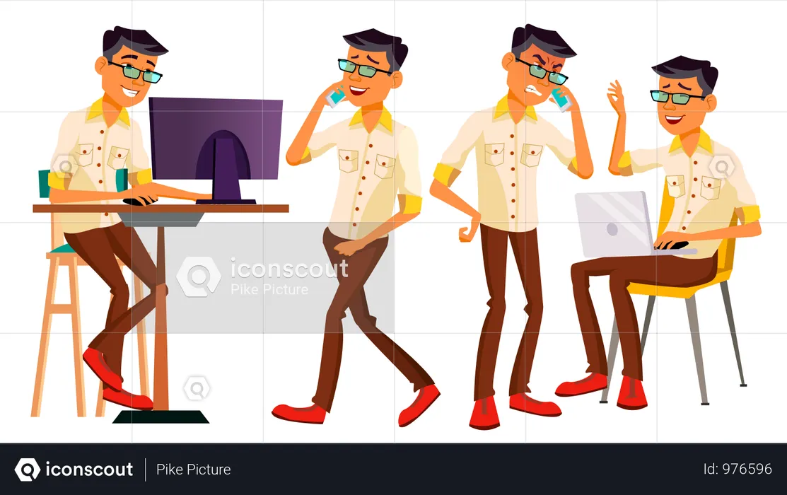 Employee Different Working Gestures  Illustration