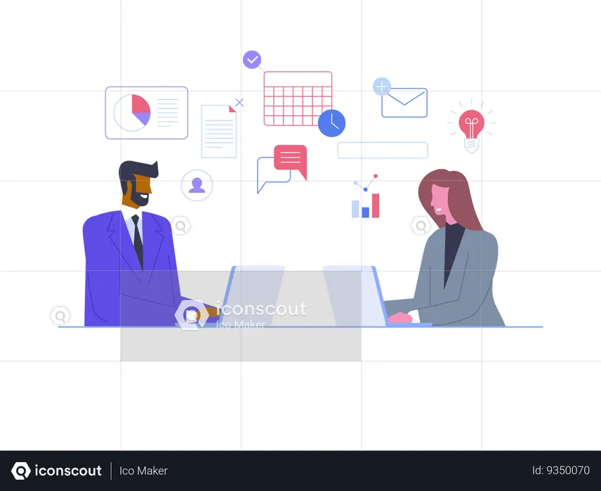 Employee discusses growth graph with businessman  Illustration