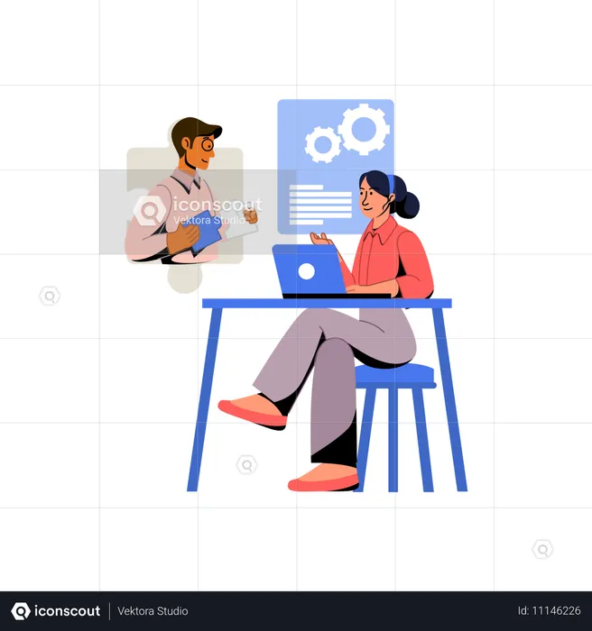 Employee discussing company plans in online call  Illustration