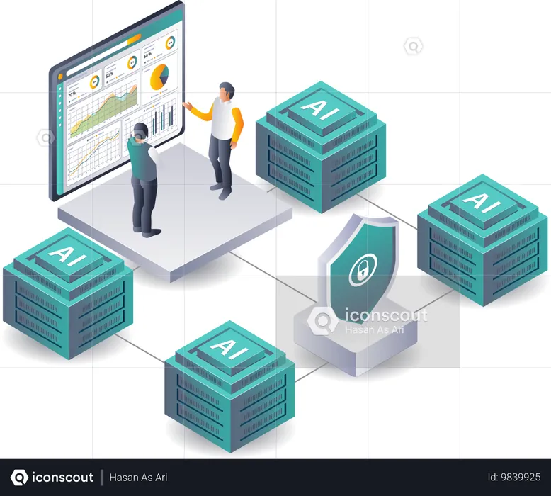 Employee discussing market research data  Illustration