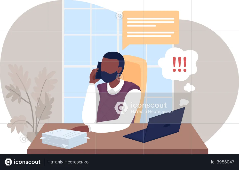 Employee distracted by call while work from home  Illustration