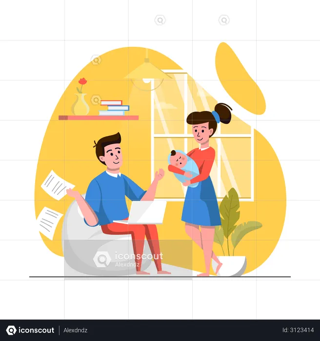 Employee distracted by Family  Illustration