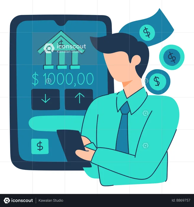 Employee does mobile banking  Illustration