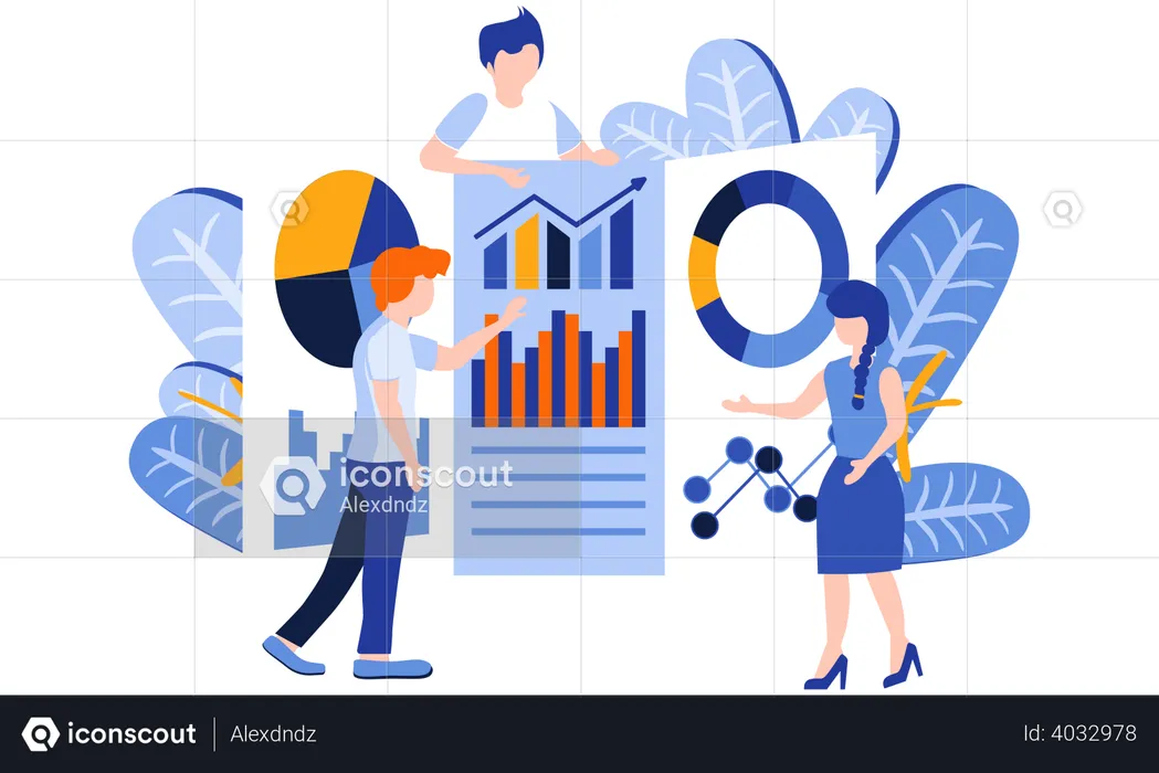 Employee doing business analysis  Illustration