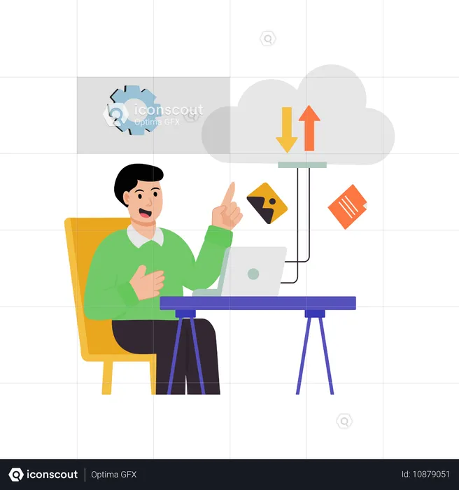 Employee doing Cloud Data Transfer  Illustration