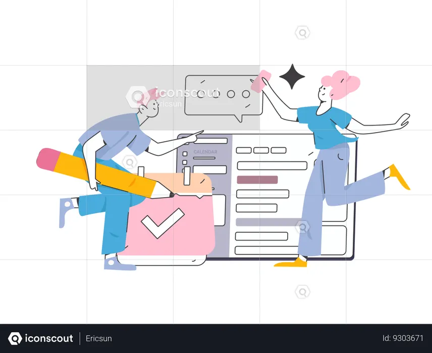 Employee doing cooperation to achieve task  Illustration