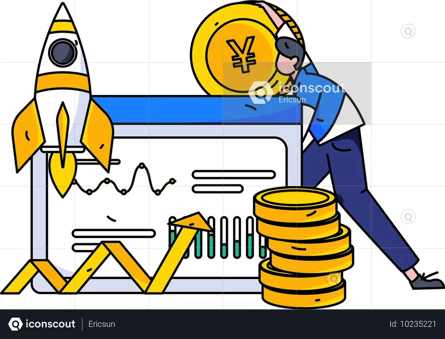 Employee doing financial launch  Illustration