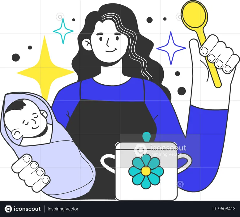 Employee doing multitasking job while handling infant baby  Illustration