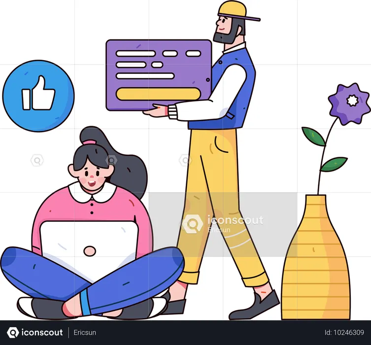 Employee doing online conversation through messages  Illustration