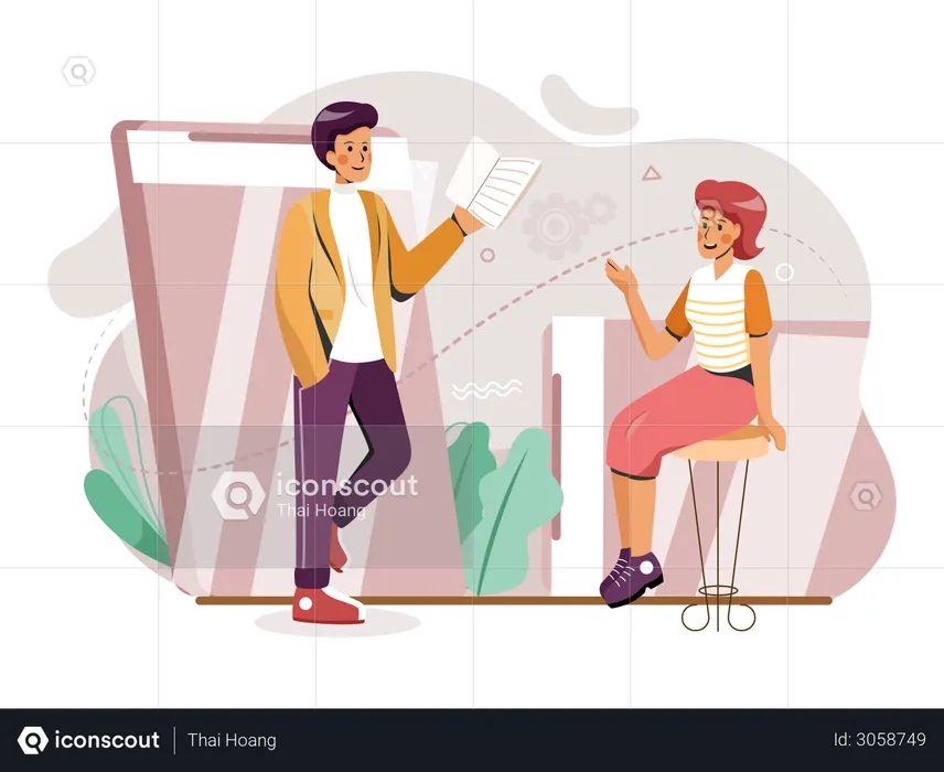 Employee doing online work submission  Illustration