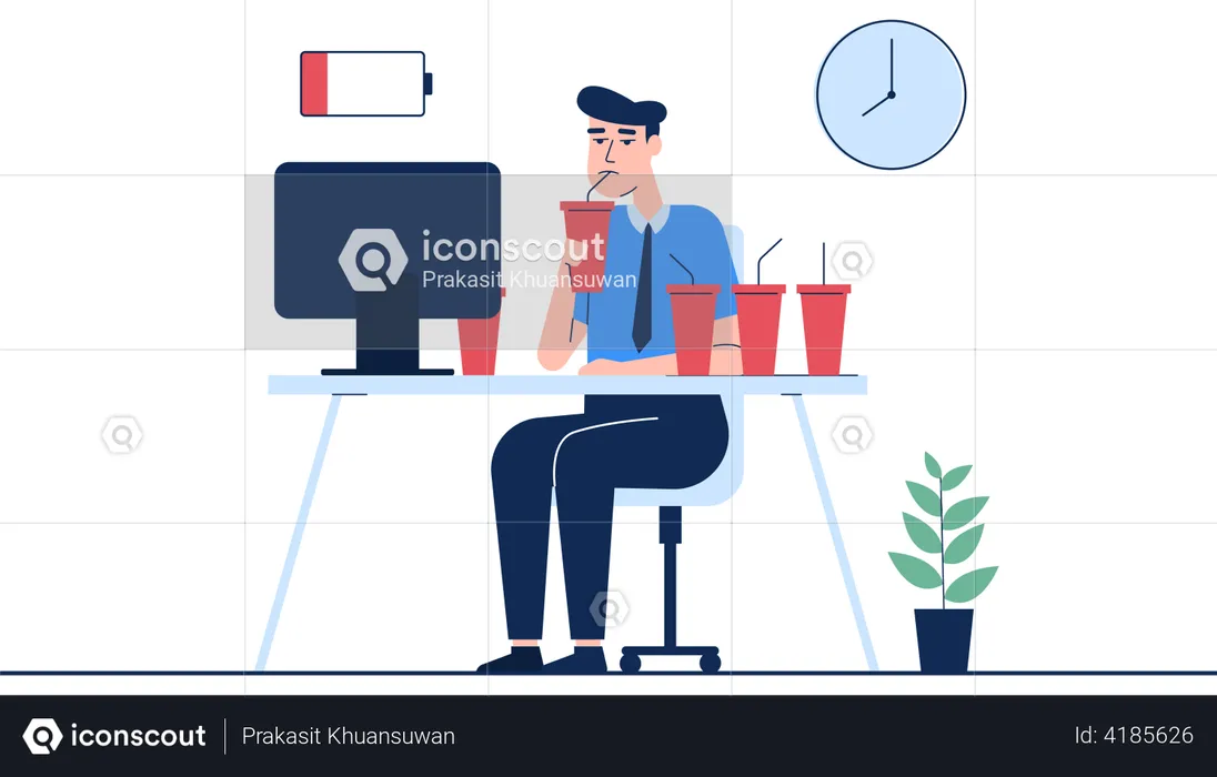 Employee doing overtime for target  Illustration