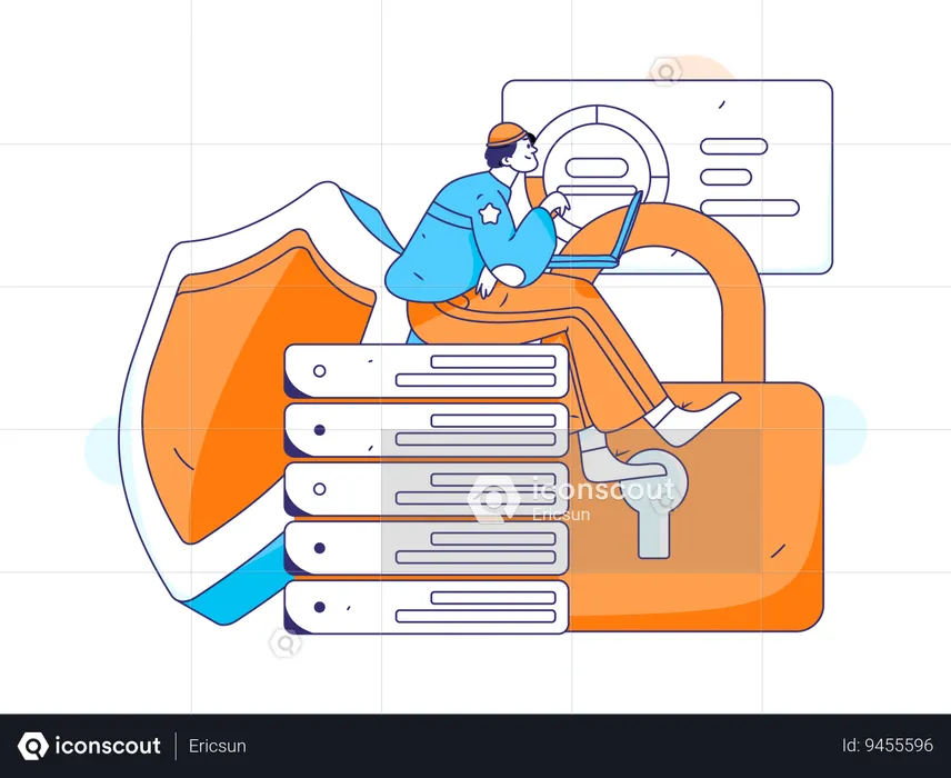 Employee doing server security  Illustration