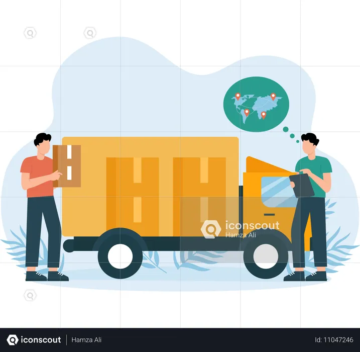 Employee doing shipping delivery by truck  Illustration