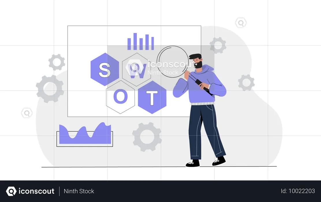 SWOT 분석을 하는 직원  일러스트레이션