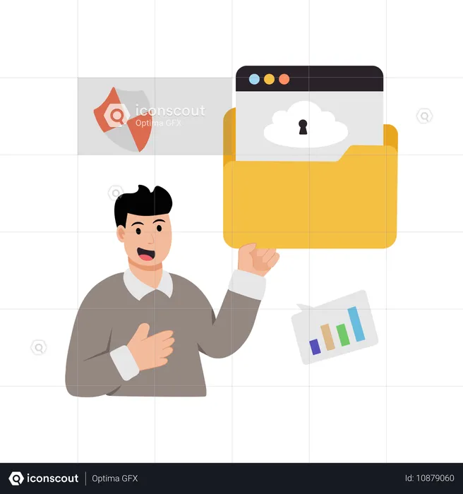 Employee doing Web Data Protection  Illustration