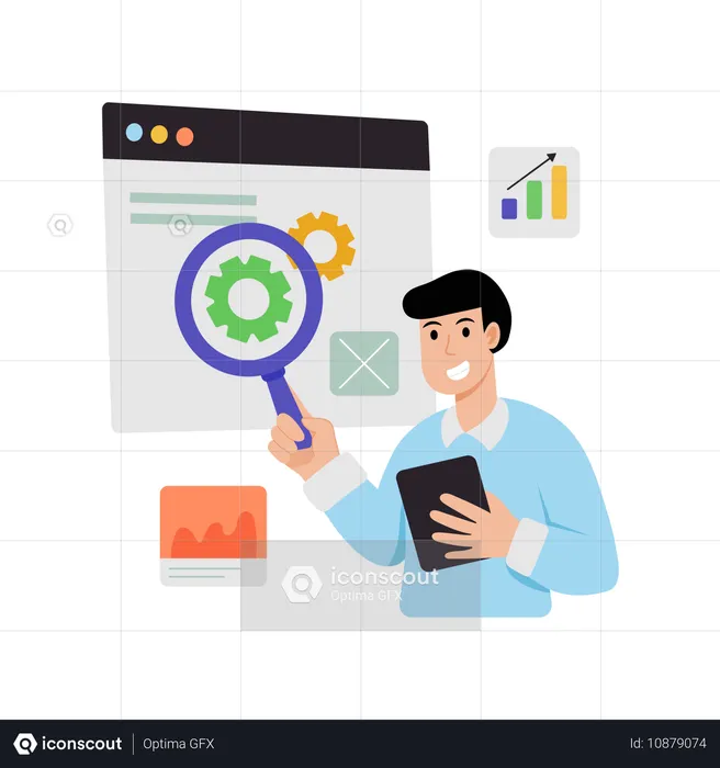 Employee doing Web Optimization  Illustration