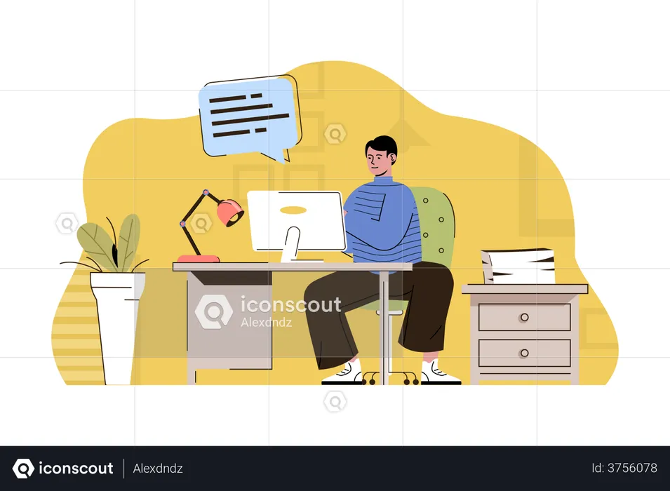 Employee doing work from home  Illustration