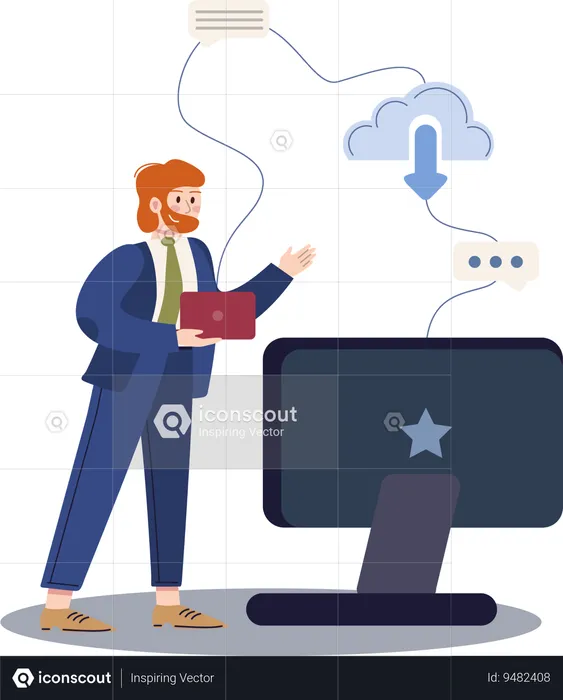 Employee downloads business folder  Illustration