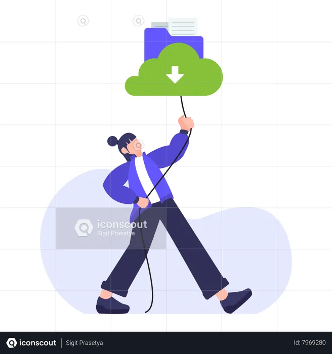 Employee downloads cloud folder  Illustration