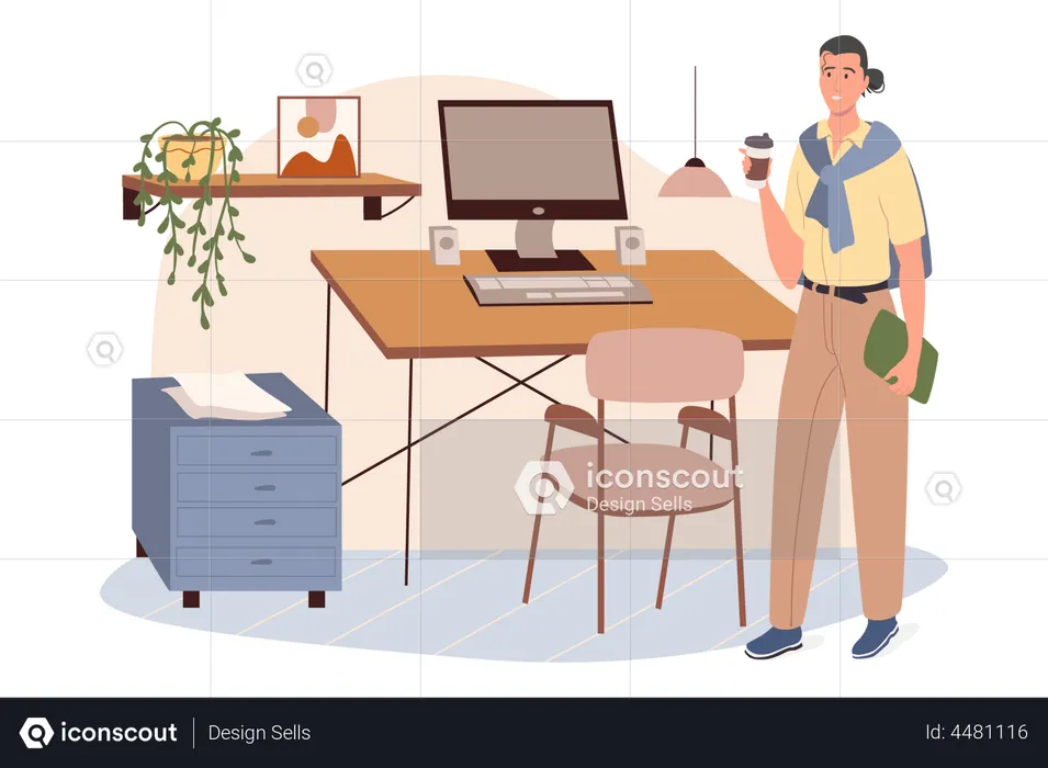 Employee Drinking Coffee  Illustration