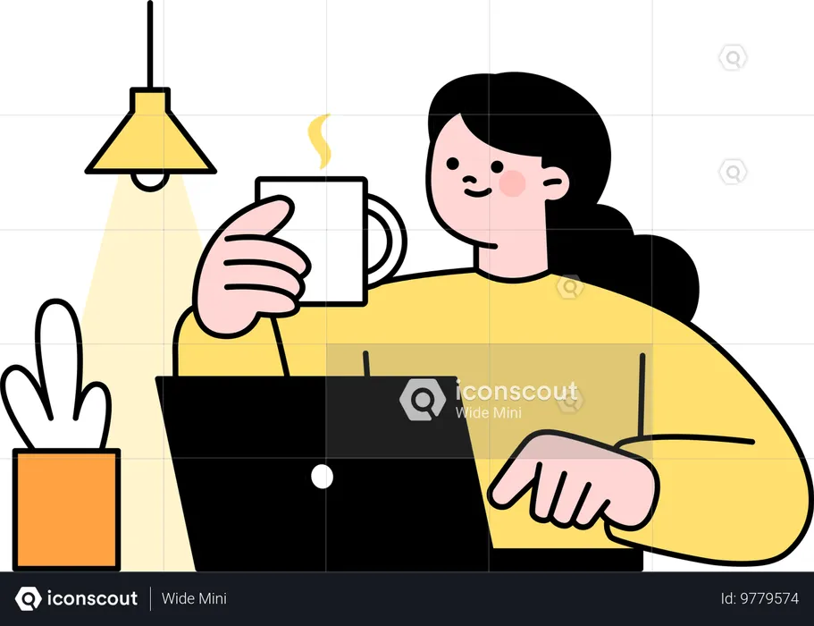 Employee drinks coffee to get refreshed  Illustration