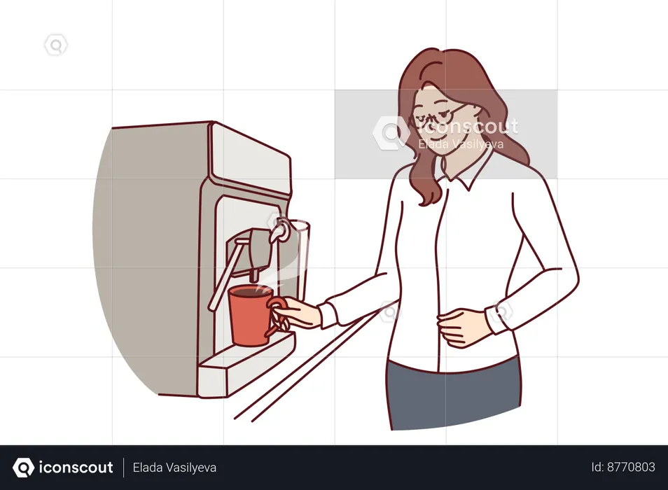 Employee drinks tea from vending machine  Illustration
