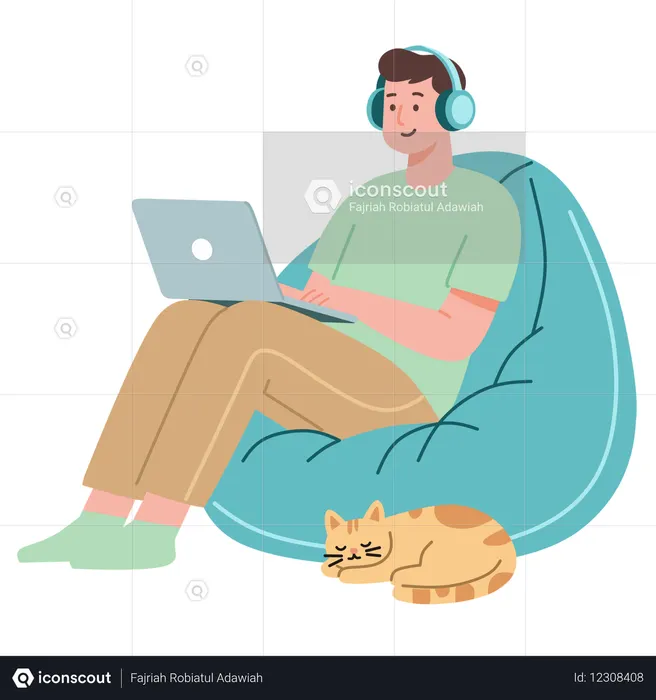 Employee enjoys working from home  Illustration