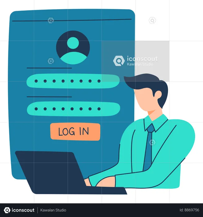 Employee enters details on login page  Illustration