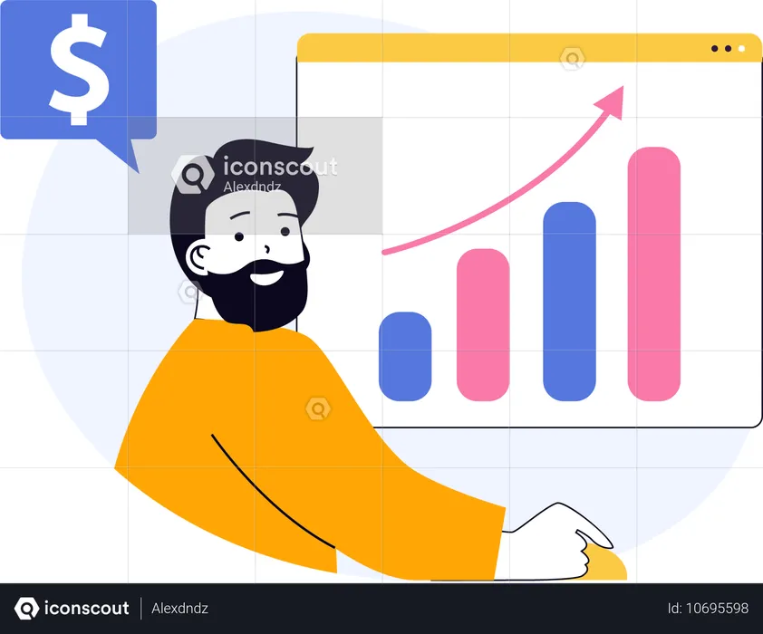 Employee explains stock market data in meeting  Illustration