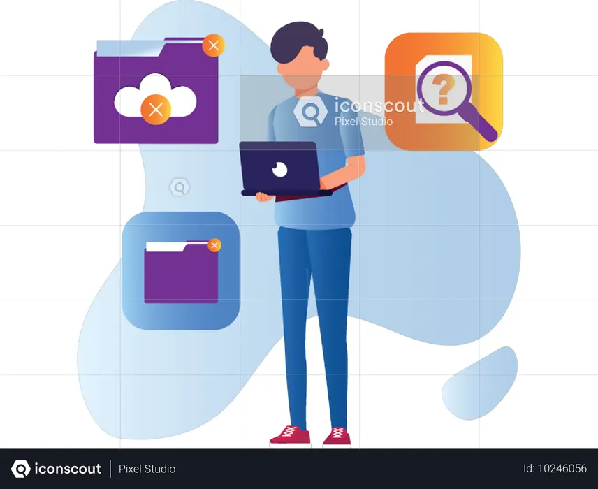 Employee faces internet Connection Lost in laptop  Illustration