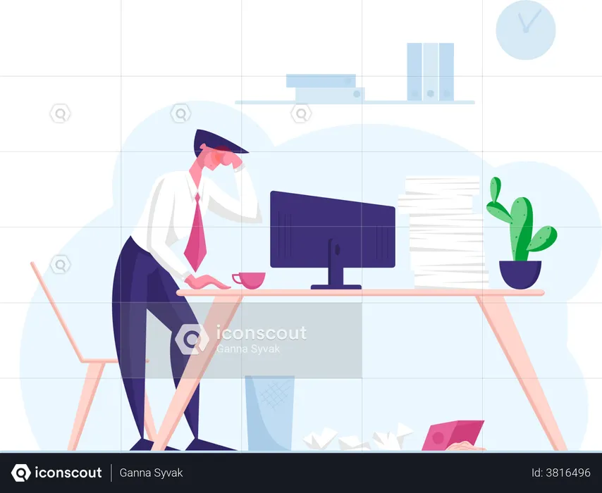Employee feeling sad due to some issue in computer  Illustration