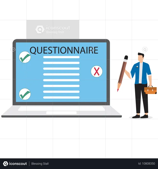 Employee filling out Online questionnaire survey  Illustration