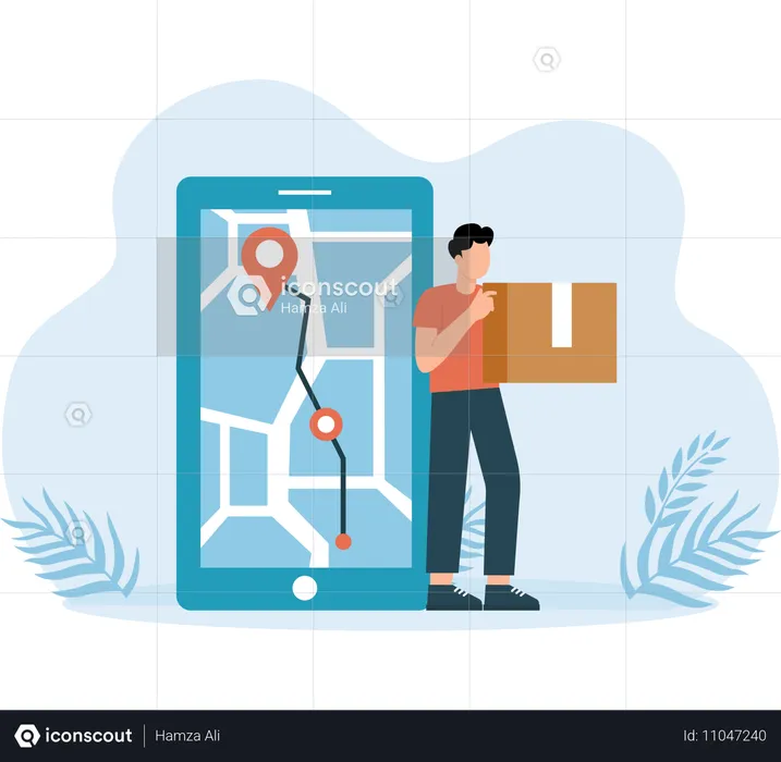 Employee finding Delivery location on Map  Illustration