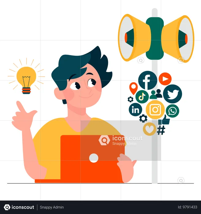 Employee focuses on digital marketing  Illustration