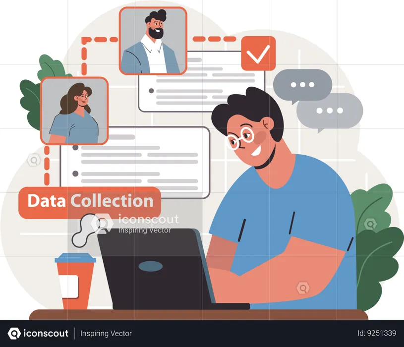 Employee gathers data of survey form  Illustration