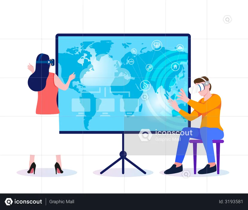 Employee giving presentation Using Virtual Reality  Illustration