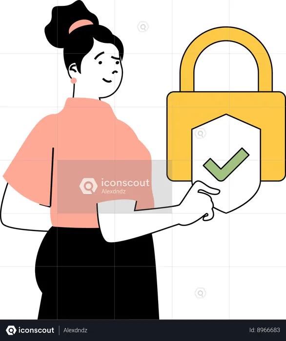 Employee holds security lock  Illustration