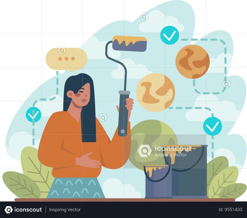 Employee implements new ideas in business  Illustration