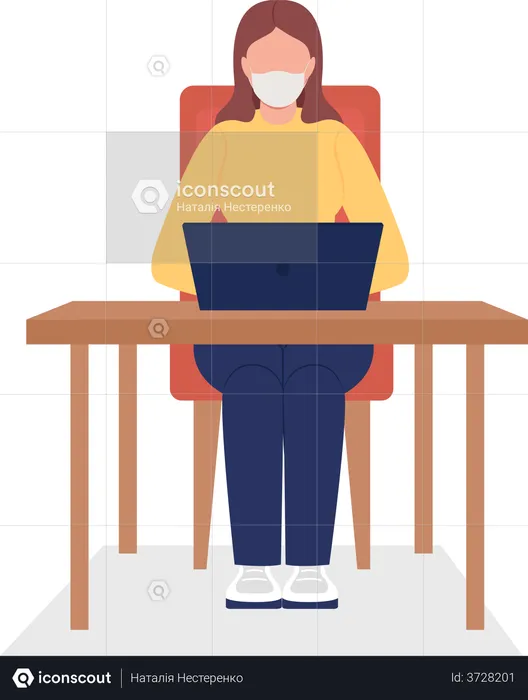 Employee in face mask working in office  Illustration