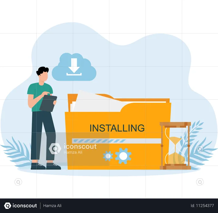 Employee Installing Folder on system  Illustration