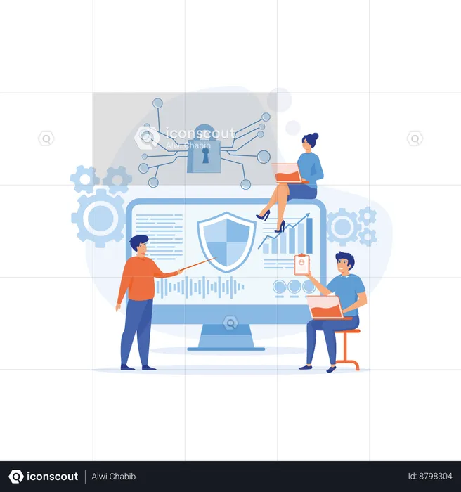 Employee installs firewall for data security  Illustration